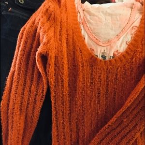 BUCKLE OPEN WEAVE FRESHWEAR TRENDY ORANGE SWEATER